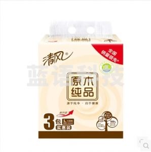 清风 原木纯品包装面巾纸 BR38LC1 白色 2层 206*195mm 200抽 3包/提