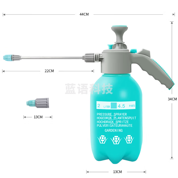 农宝 浇花喷壶园艺工具洒水壶喷水壶多肉浇水壶消毒 2L可排气+加长杆