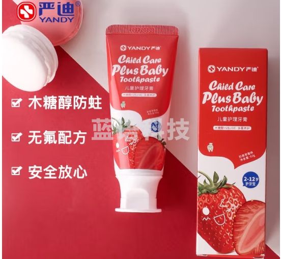 严迪（YANDY）2-6-12岁护牙宝儿童牙膏60g 无氟 木糖醇防蛀 草莓香型