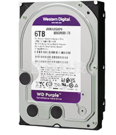 海康威视HIKVISION 监控通用硬盘 西数紫盘3.5英寸 SATA接口 6T新 WD63PURU