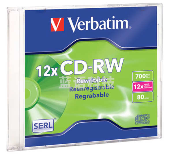 威宝(Verbatim)CD-RW 光盘/刻录盘 12速700MB 单片盒装20片 可重复擦写空白光盘 95161
