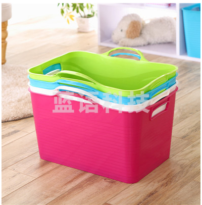 大号加厚PE软脏衣篮洗衣筐收纳篓多彩糖果色杂物多功能收纳箱(颜色随机)