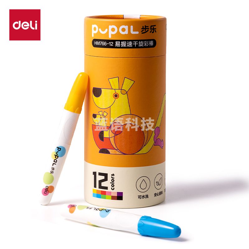 得力HM766-12步乐速干旋彩棒(混)(24色/筒)