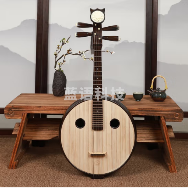 星海8576 黑檀中阮演奏级钢品原木色花开富贵头饰圆孔中阮乐器