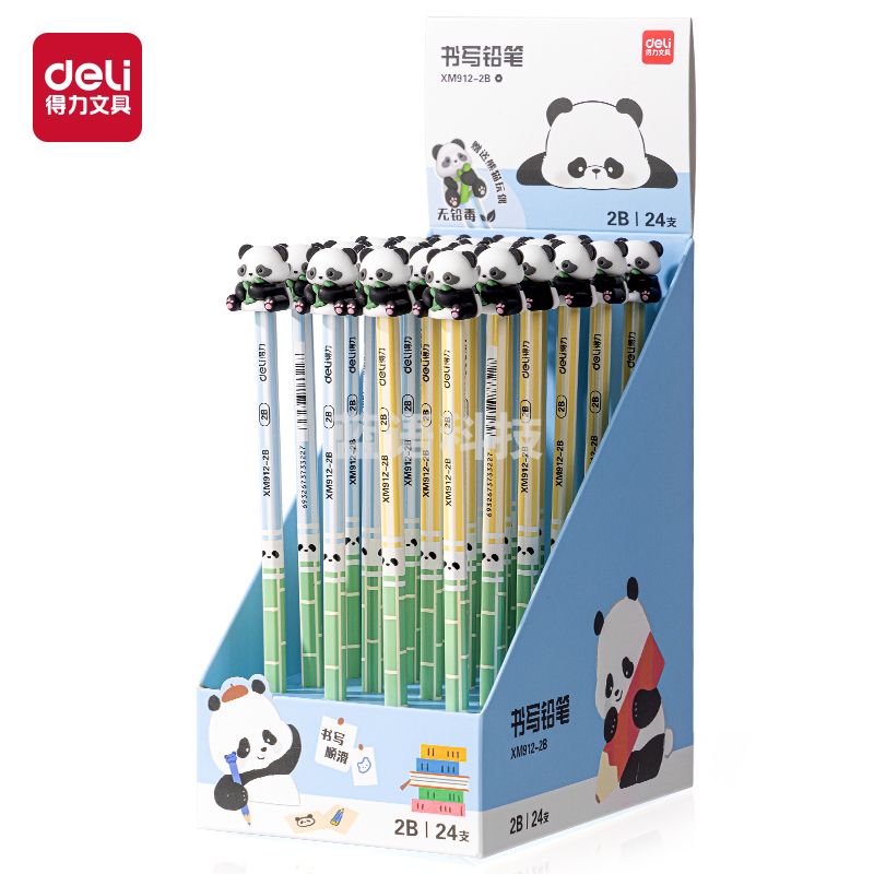 得力XM912-2B熊猫护套六角杆书写铅笔2B(混)(支)