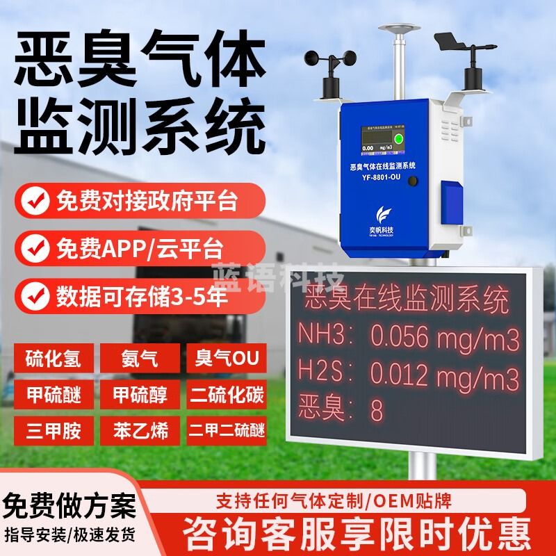 奕帆科技养殖场臭味检测仪养猪场养鸡鸽氨气污水厂甲硫醇醚恶臭气监测系统 臭味检测仪【定金】