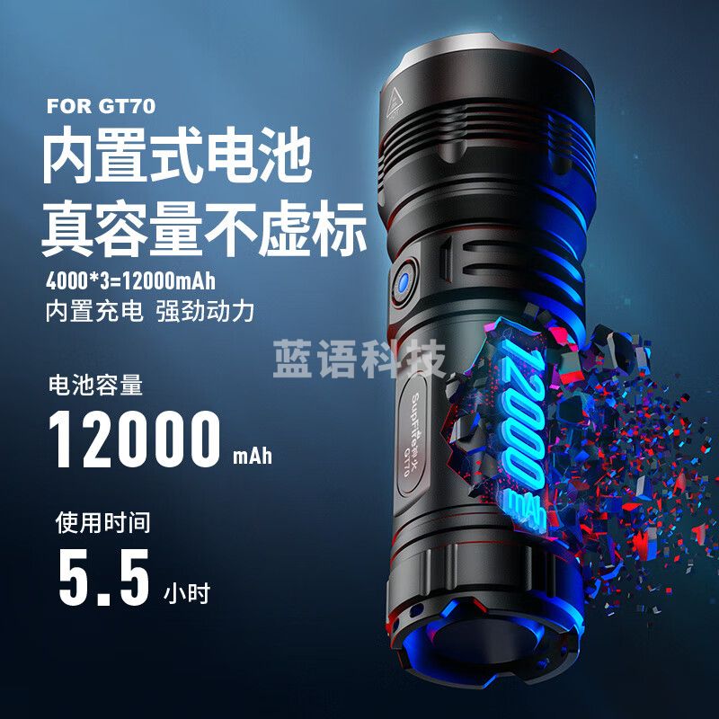 神火(SupFire)GT70手电筒强光手电超长续航超亮远射充电式探照灯应急户外家用