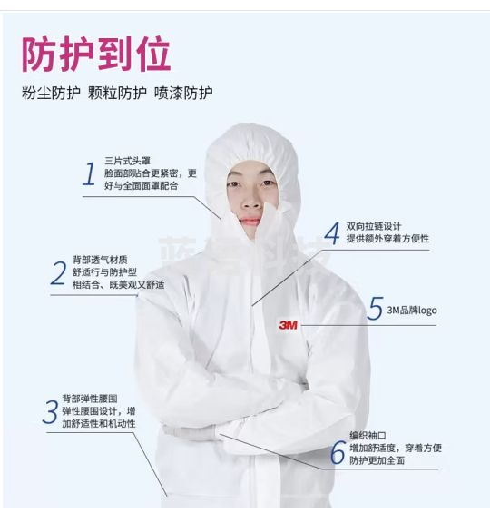 垒固 3M一次性防护服连体带帽实验室防化学溅射油漆喷漆防尘服透气舒适 经济型防护服-L码