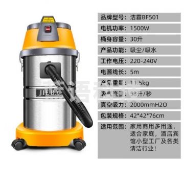 洁霸 BF501 白云清洁商用1500W功率工业美缝装修洗车店吸尘吸水机30L (弯钢管)