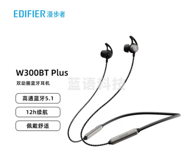 步者 (EDIFIER) W300BT plus 入耳式运动蓝牙耳机 无线耳机 手机耳机 防水防汗 续航持久 枪黑色