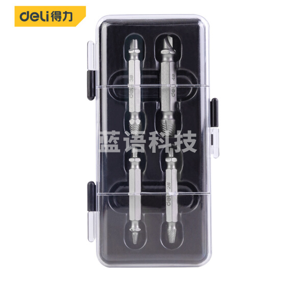 得力（deli） 断头螺丝取出器4件套 修滑牙滑丝反牙维修拆除工具断螺丝双头断丝取丝器 DL0024
